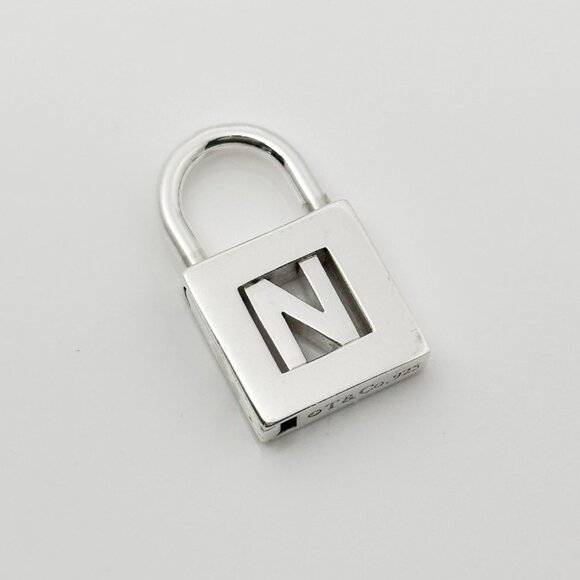 Tiffany & Co Sterling Silver Letter N Alphabet Initial Padlock Charm Pendant